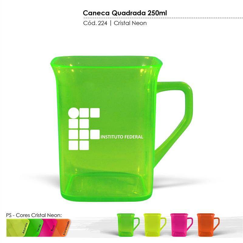 Caneca Quadrada 250 ml Cristal Neon