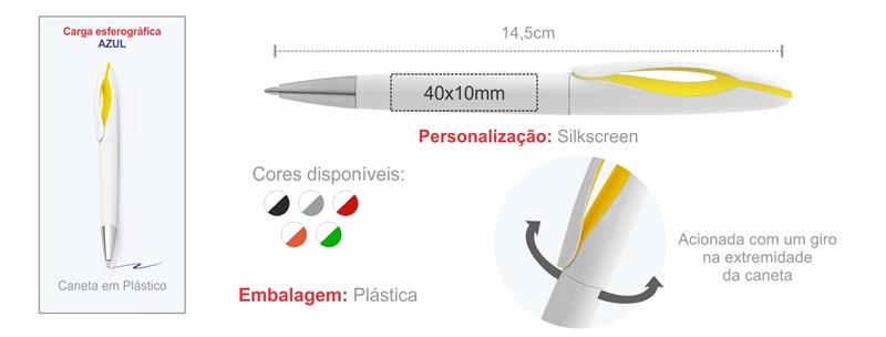 Caneta Esferogrfica Plstica - Branca / Amarela